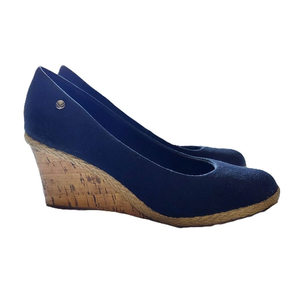 Navy Cork Wedge Espadrilles - Picture 3 of 5